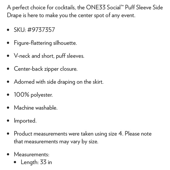 One33 Social Puff Sleeve Asymmetrical Side Drape Cocktail Dress Size 10 - Picture 4 of 4